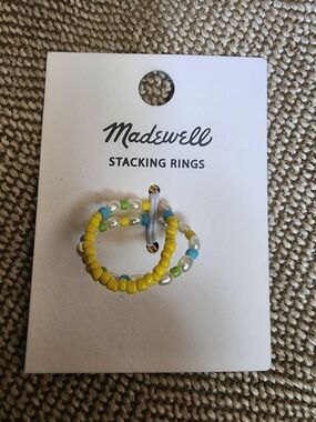 Madewell Yellow, White and Blue Beaded Stacking Rings